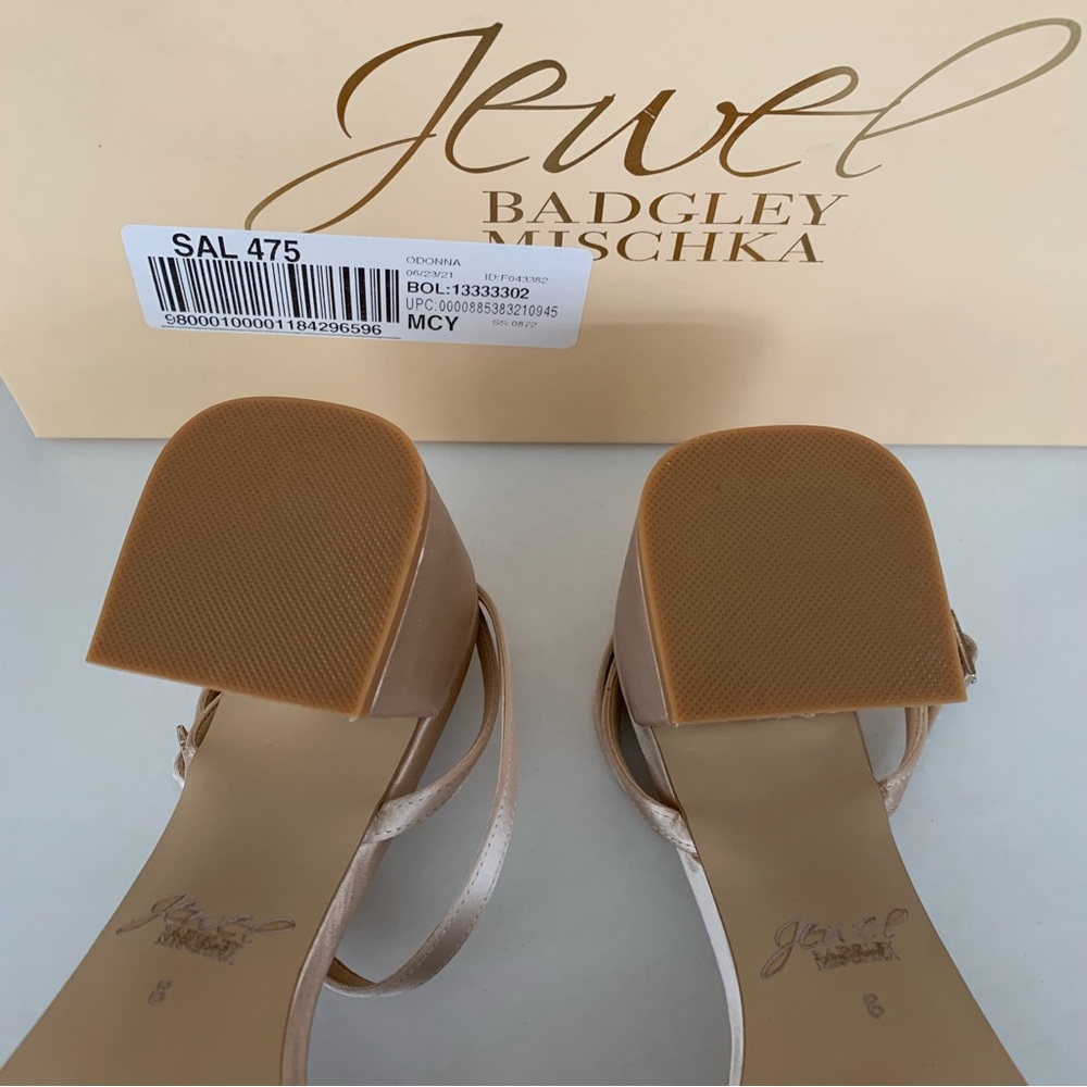 Jewel Badgley Mischka Womens Odonna Evening Sandals DARK BEIGE Block Heel US 8 M - Picture 8 of 9
